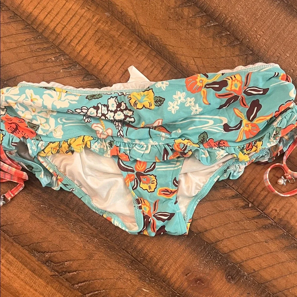 Turquoise Floral Ruffle Bikini Set - Picture 2 of 9